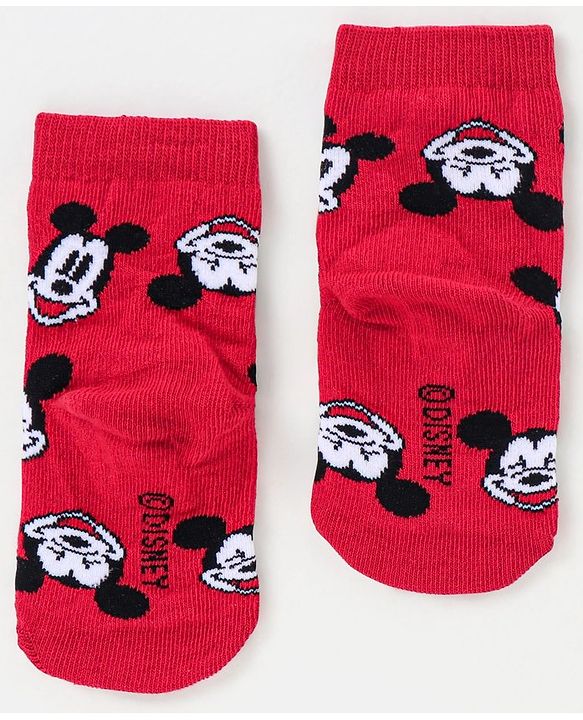 Cutewalk By Babyhug Anti Bacterial Ankle Length Non Terry Socks Mickey Mouse Design Pack of 3 - Red