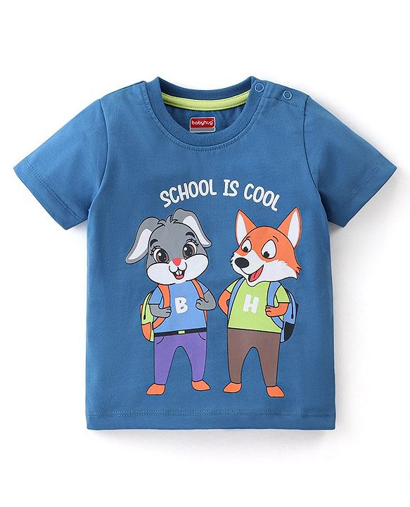 Babyhug 100% Cotton Knit Half Sleeves T-Shirt & Shorts Set Bunny Print - Blue