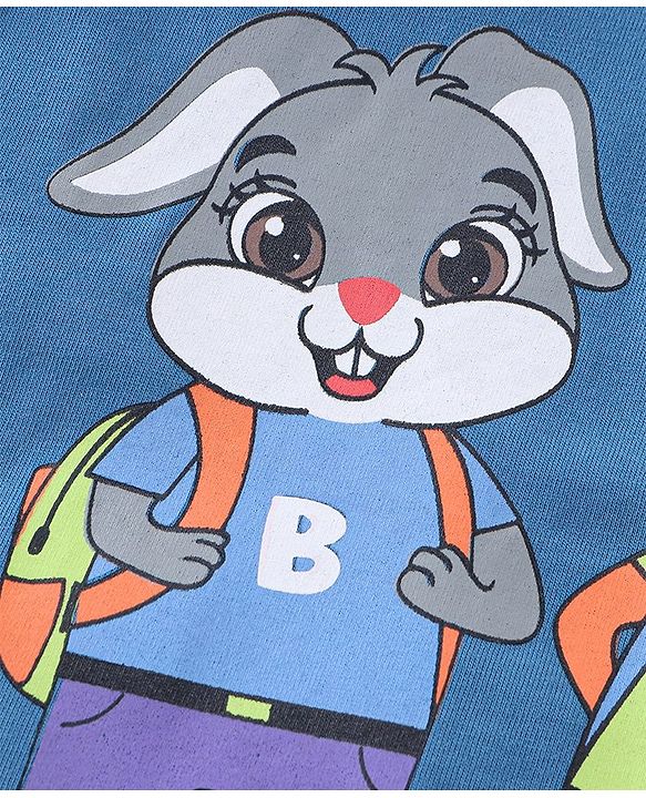 Babyhug 100% Cotton Knit Half Sleeves T-Shirt & Shorts Set Bunny Print - Blue
