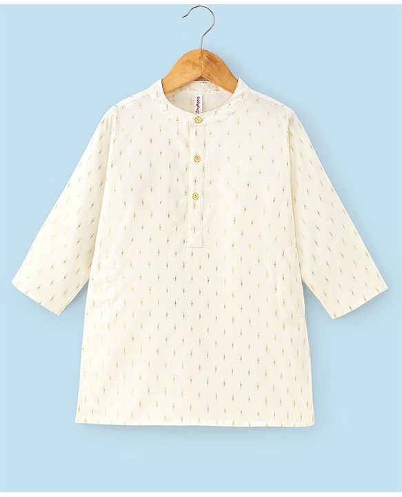 Babyhug Boys Three Fourth Sleeve Chanderi Butti Kurta With Lurex Stipe Dobby Dhoti - Off White