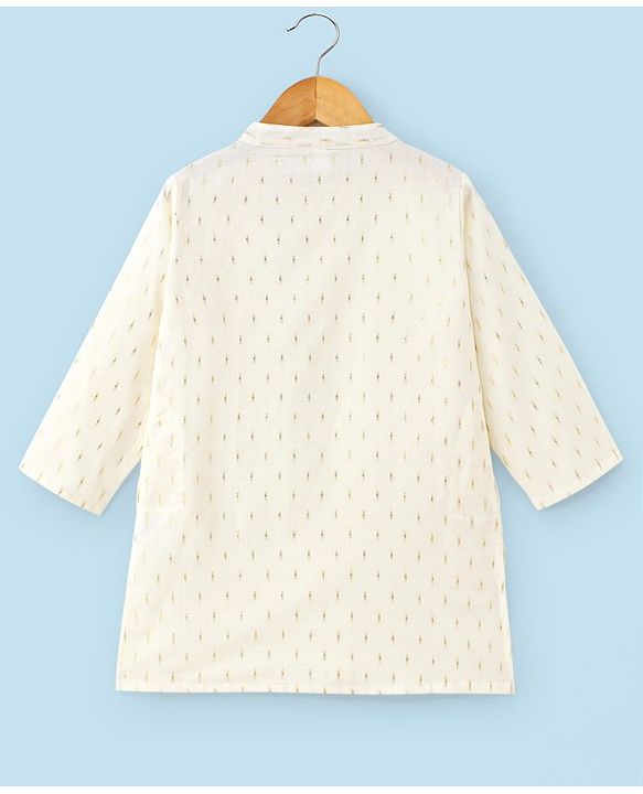 Babyhug Boys Three Fourth Sleeve Chanderi Butti Kurta With Lurex Stipe Dobby Dhoti - Off White