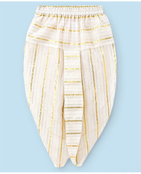 Babyhug Boys Three Fourth Sleeve Chanderi Butti Kurta With Lurex Stipe Dobby Dhoti - Off White