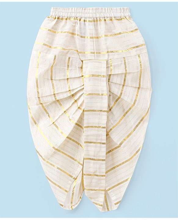 Babyhug Boys Three Fourth Sleeve Chanderi Butti Kurta With Lurex Stipe Dobby Dhoti - Off White