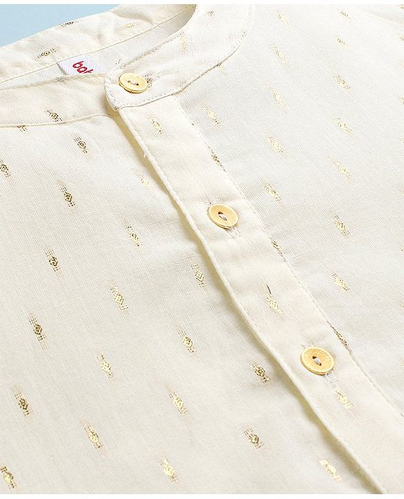 Babyhug Boys Three Fourth Sleeve Chanderi Butti Kurta With Lurex Stipe Dobby Dhoti - Off White