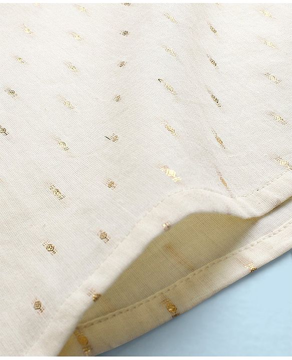 Babyhug Boys Three Fourth Sleeve Chanderi Butti Kurta With Lurex Stipe Dobby Dhoti - Off White