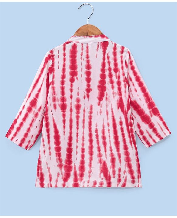 Babyhug Woven Full Sleeves Mandarin Collar Kurta & Pajama Set with Tie Dye Print - Red & White