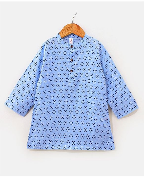 Babyhug 100% Cotton Full Sleeves Kurta & Dhoti Floral Print - Blue