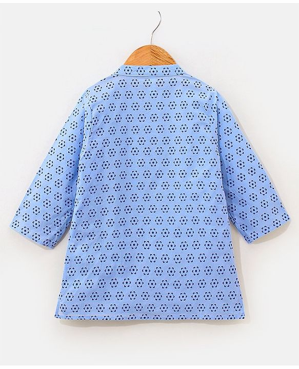 Babyhug 100% Cotton Full Sleeves Kurta & Dhoti Floral Print - Blue