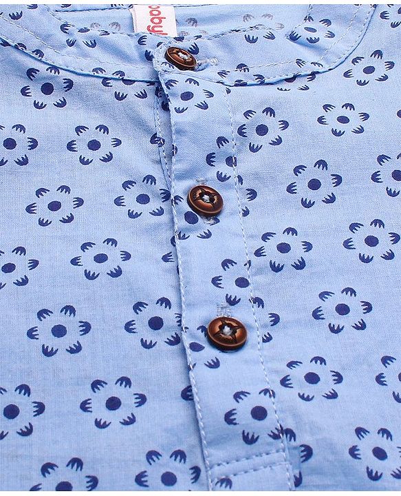 Babyhug 100% Cotton Full Sleeves Kurta & Dhoti Floral Print - Blue