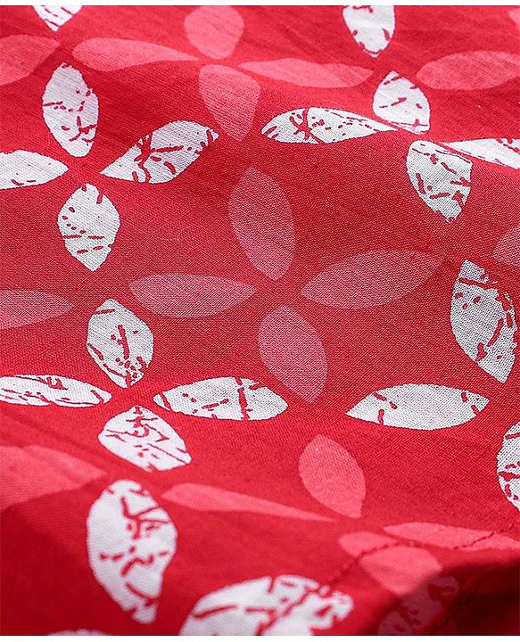 Babyhug 100% Cotton Woven Full Sleeves Floral Print Kurta & Dhoti Set - Red