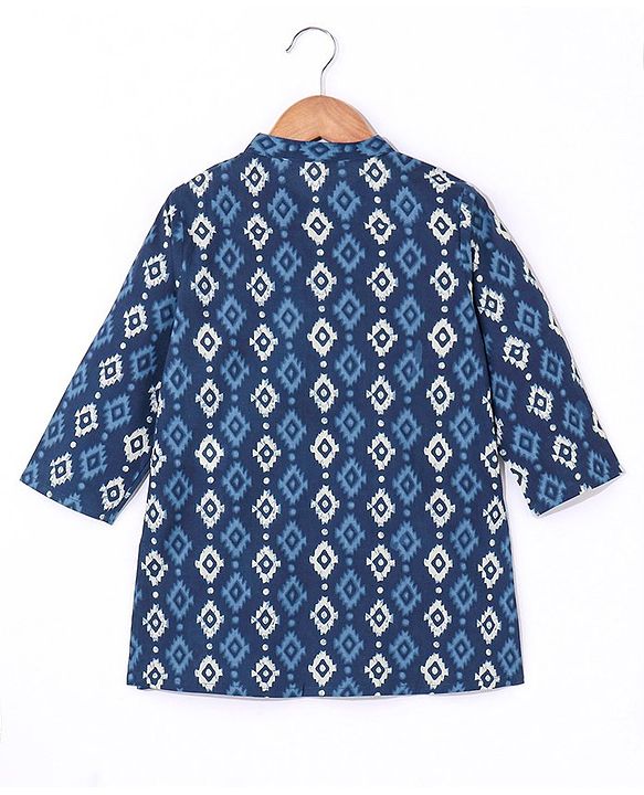 Babyhug 100% Cotton Full Sleeves Kurti Block Print - Blue