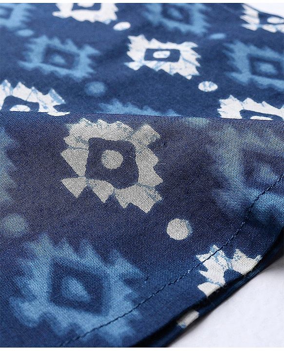 Babyhug 100% Cotton Full Sleeves Kurti Block Print - Blue