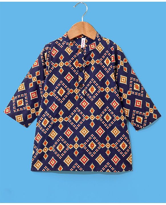 Babyhug 100% Cotton Kurta With Payjama Set Printed - Blue & White