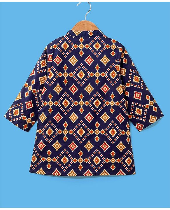 Babyhug 100% Cotton Kurta With Payjama Set Printed - Blue & White