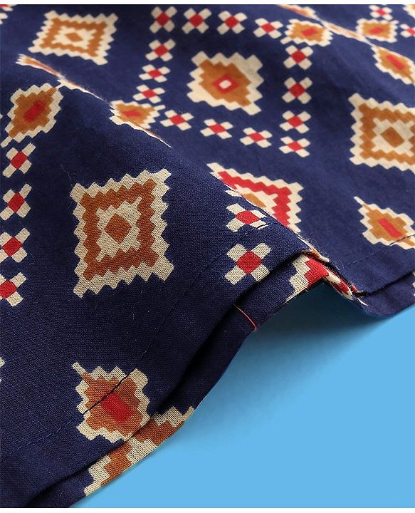 Babyhug 100% Cotton Kurta With Payjama Set Printed - Blue & White