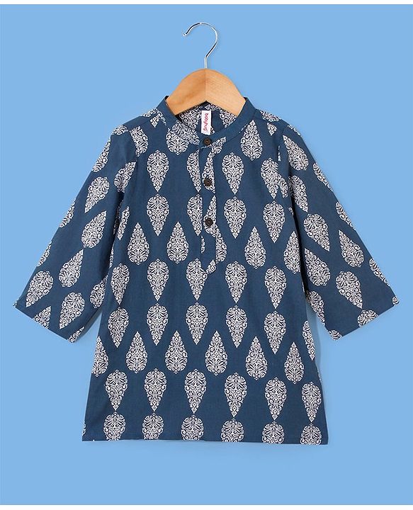 Babyhug 100% Cotton Woven Full Sleeves Kurta with Pyjama Set Floral Print - Blue