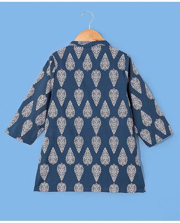 Babyhug 100% Cotton Woven Full Sleeves Kurta with Pyjama Set Floral Print - Blue