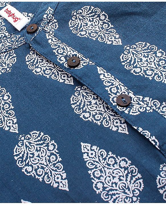 Babyhug 100% Cotton Woven Full Sleeves Kurta with Pyjama Set Floral Print - Blue