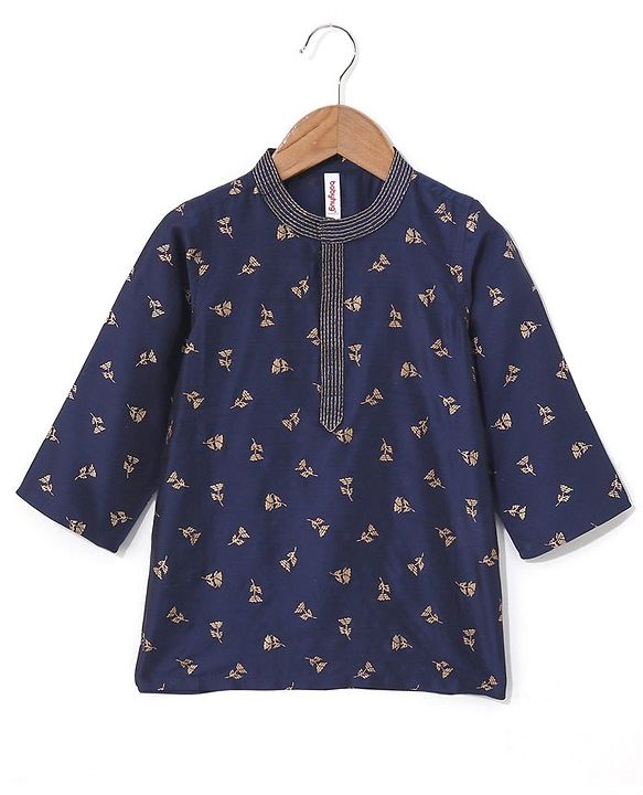 Babyhug Full Sleeves Kurta & Pyjama Set Floral Print- Navy Blue