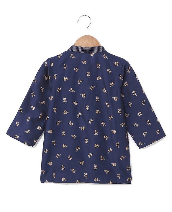 Babyhug Full Sleeves Kurta & Pyjama Set Floral Print- Navy Blue