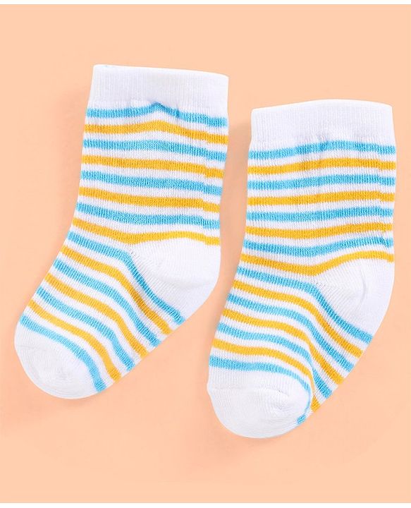 Cutewalk By Babyhug Anti Bacterial Ankle Length Non Terry Socks Striped Design Pack of 3- Yellow