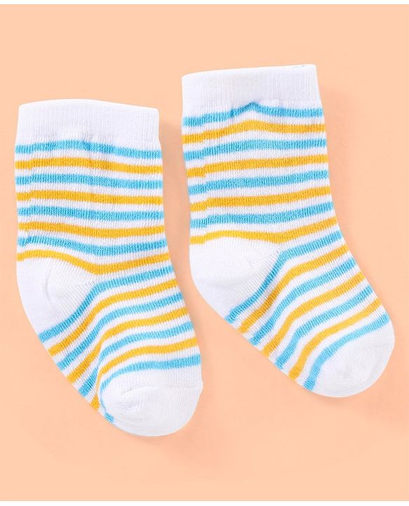 Cutewalk By Babyhug Anti Bacterial Ankle Length Non Terry Socks Striped Design Pack of 3- Yellow