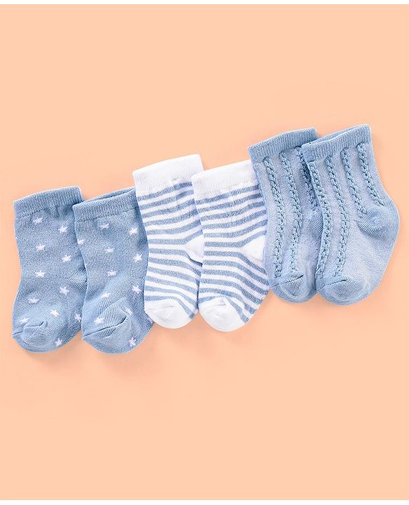 Cutewalk By Babyhug Anti Bacterial Ankle Length Non Terry Socks Striped Design Pack of 3- Blue