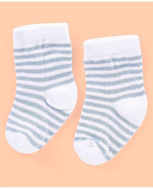 Cutewalk By Babyhug Anti Bacterial Ankle Length Non Terry Socks Striped Design Pack of 3- Blue