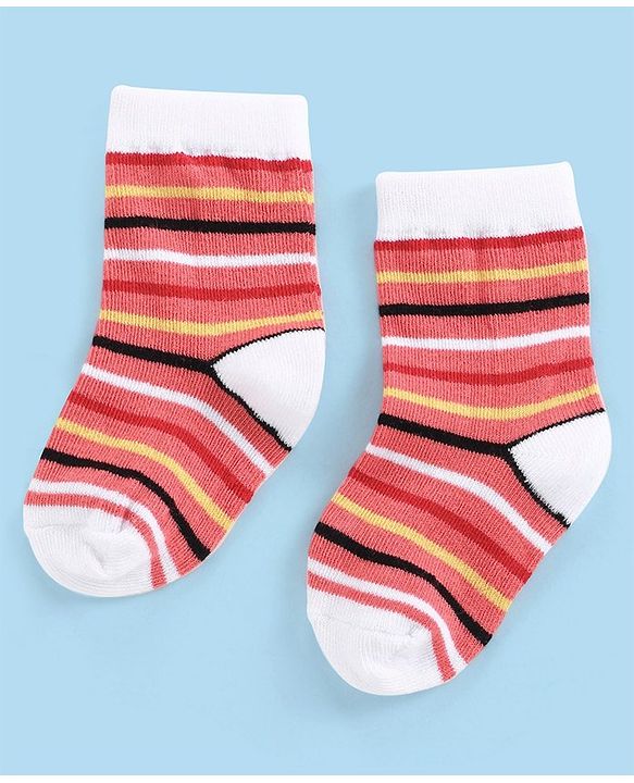 Cutewalk By Babyhug Anti Bacterial Ankle Length Non Terry Socks Striped Design Pack of 3- Red