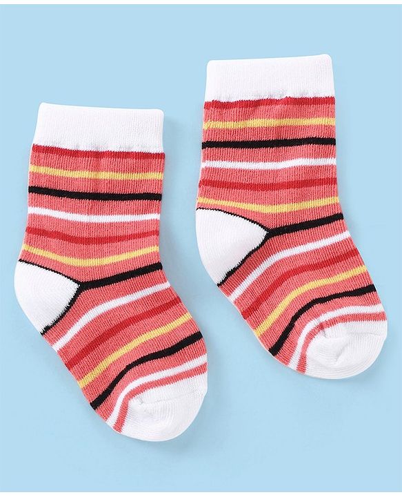 Cutewalk By Babyhug Anti Bacterial Ankle Length Non Terry Socks Striped Design Pack of 3- Red