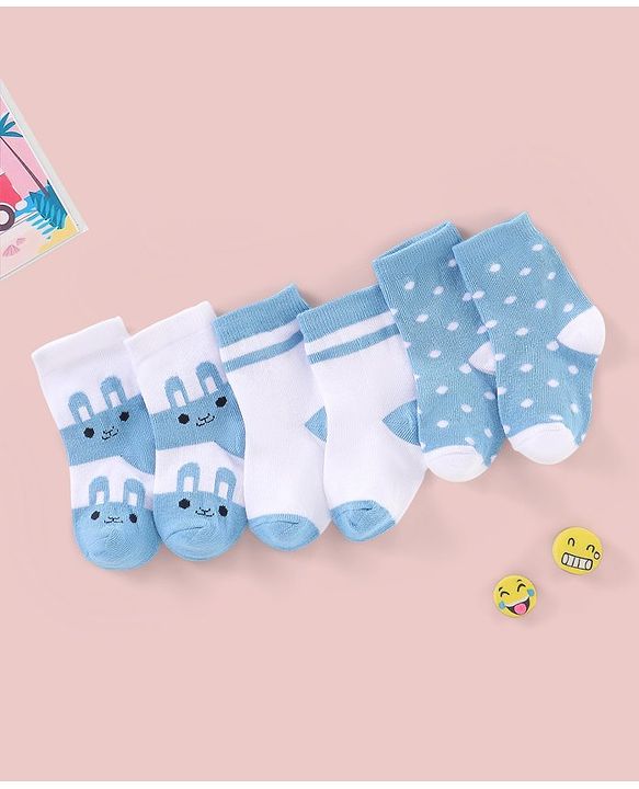 Cutewalk By Babyhug Anti Bacterial Ankle Length Non Terry Socks Polka Dots Design Pack of 3- Blue