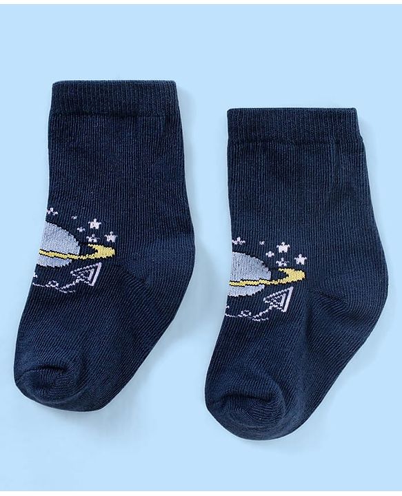 Cute Walk by Babyhug Non Terry Cotton Knit Ankle Length Anti Bacterial Socks Star Design Pack of 3 - Blue & Yellow