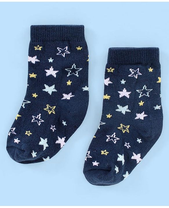 Cute Walk by Babyhug Non Terry Cotton Knit Ankle Length Anti Bacterial Socks Star Design Pack of 3 - Blue & Yellow