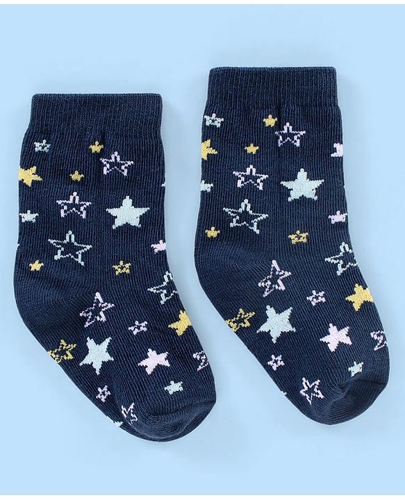 Cute Walk by Babyhug Non Terry Cotton Knit Ankle Length Anti Bacterial Socks Star Design Pack of 3 - Blue & Yellow