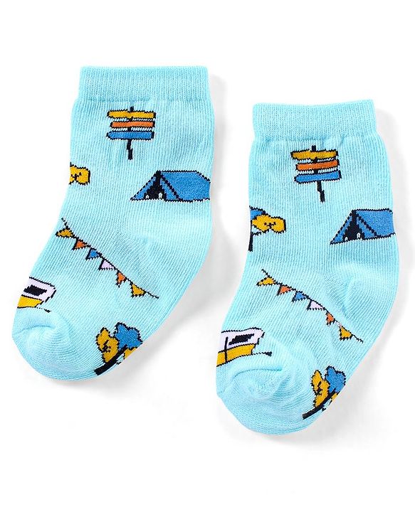 Cutewalk By Babyhug Anti Bacterial Ankle Length Non Terry Socks Striped Pack of 3 - Blue
