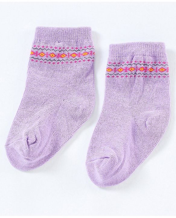 Cutewalk By Babyhug Anti Bacterial Ankle Length Non Terry Socks Floral Design Pack of 3- Yellow & Purple