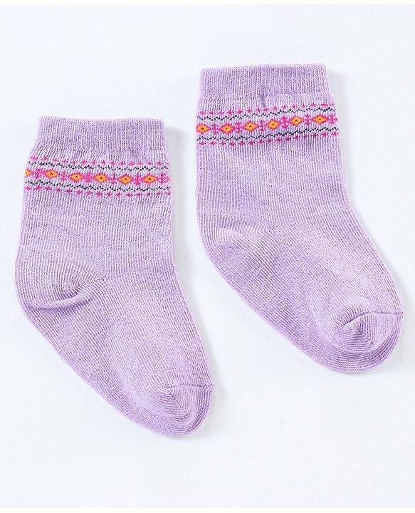 Cutewalk By Babyhug Anti Bacterial Ankle Length Non Terry Socks Floral Design Pack of 3- Yellow & Purple