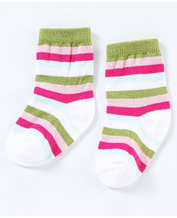 Cutewalk By Babyhug Anti Bacterial Ankle Length Non Terry Socks Floral Design Pack of 3- Yellow & Purple