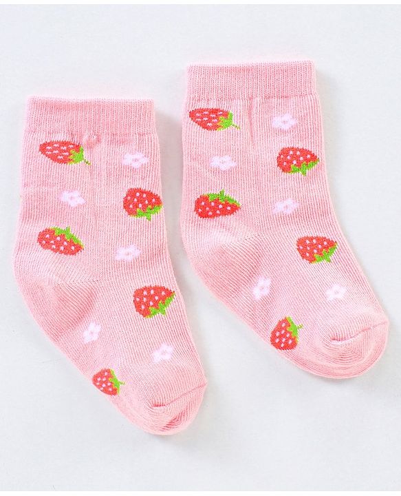 Cutewalk By Babyhug Anti Bacterial Ankle Length Non Terry Socks Strawberry Design Pack of 3- Pink