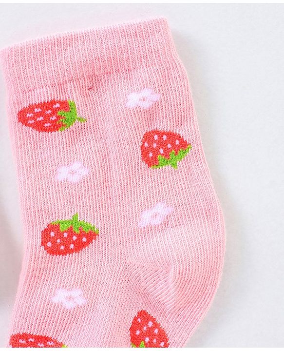 Cutewalk By Babyhug Anti Bacterial Ankle Length Non Terry Socks Strawberry Design Pack of 3- Pink