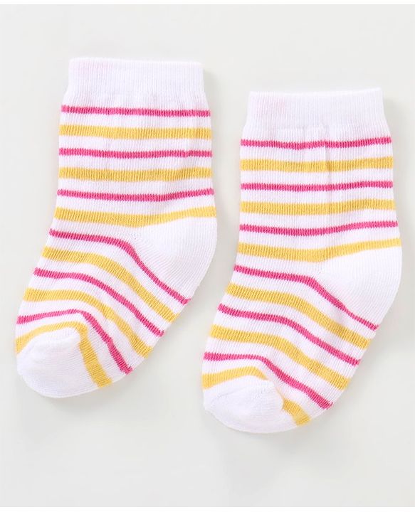 Cutewalk By Babyhug Anti Bacterial Ankle Length Non Terry Socks Floral Design Pack of 3- Pink & Yellow