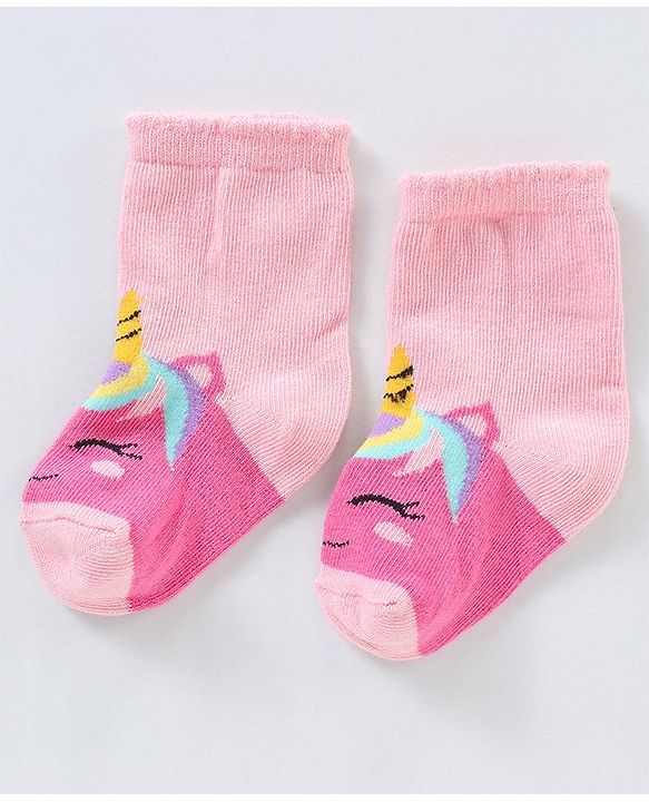 Cutewalk By Babyhug Anti Bacterial Ankle Length Non Terry Socks Unicorn Design Pack of 5 - Pink &  Blue