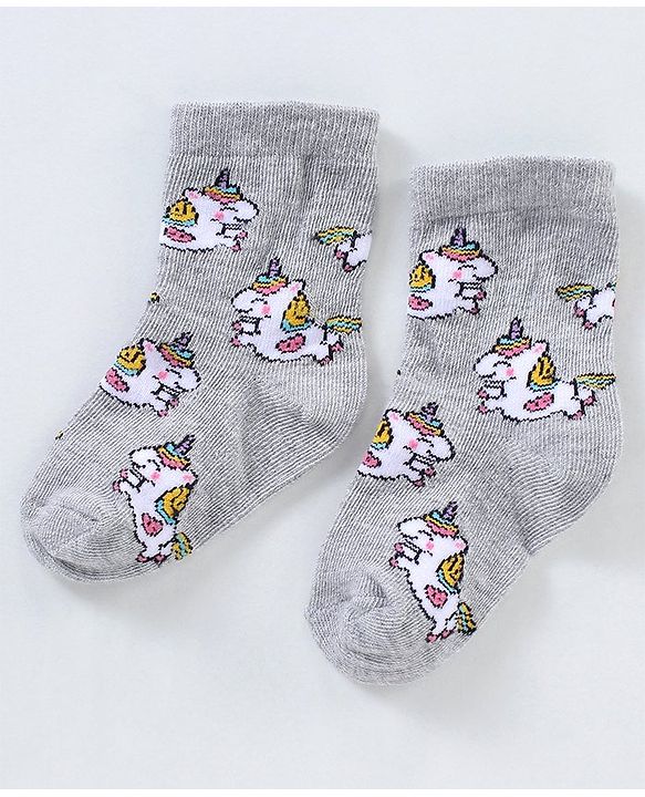 Cutewalk By Babyhug Anti Bacterial Ankle Length Non Terry Socks Unicorn Design Pack of 5 - Pink &  Blue
