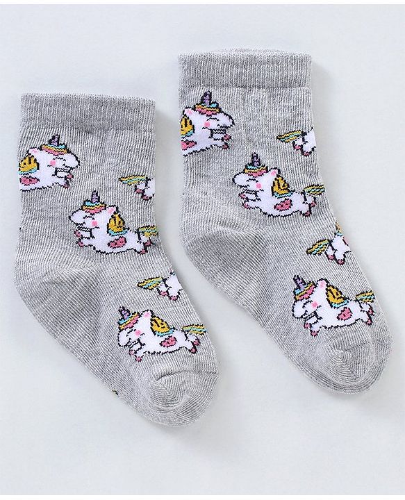 Cutewalk By Babyhug Anti Bacterial Ankle Length Non Terry Socks Unicorn Design Pack of 5 - Pink &  Blue