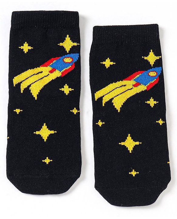 Cute Walk by Babyhug Non Terry Cotton Knit Ankle Length Anti Bacterial Socks Star Design Pack of 3 - Black & Blue