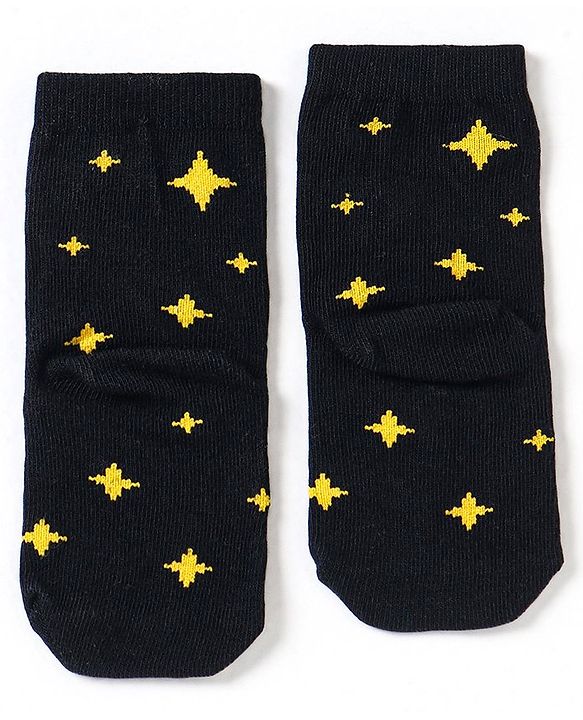 Cute Walk by Babyhug Non Terry Cotton Knit Ankle Length Anti Bacterial Socks Star Design Pack of 3 - Black & Blue