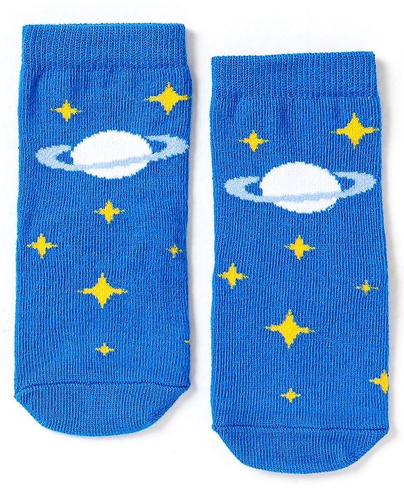 Cute Walk by Babyhug Non Terry Cotton Knit Ankle Length Anti Bacterial Socks Star Design Pack of 3 - Black & Blue