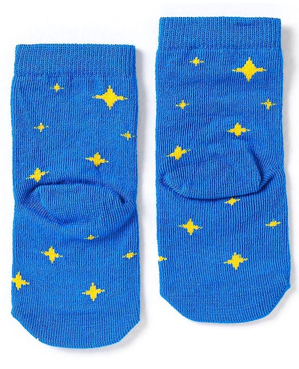 Cute Walk by Babyhug Non Terry Cotton Knit Ankle Length Anti Bacterial Socks Star Design Pack of 3 - Black & Blue