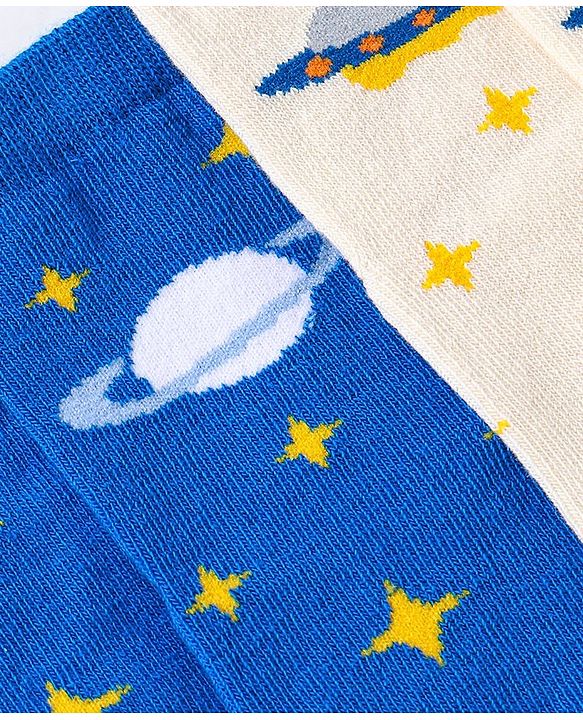Cute Walk by Babyhug Non Terry Cotton Knit Ankle Length Anti Bacterial Socks Star Design Pack of 3 - Black & Blue