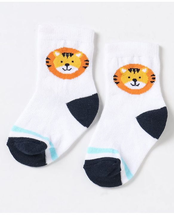 Cute Walk By Babyhug Non Terry Cotton Knit Ankle Length Anti Bacterial Socks Stripes & Stars Design Pack of 3 - Blue White & Yellow